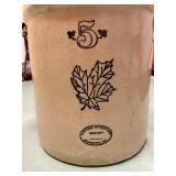 Western Stoneware 5 Gallon Crock with Maple Leaf Design