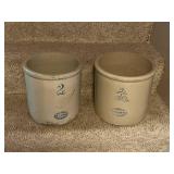Pair of 2-Gallon Antique Stoneware Crocks Red Wing and Union