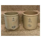 Pair of 2-Gallon Antique Stoneware Crocks Red Wing and Union