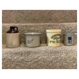 Collection of 3 Vintage Stoneware Crocks and 1 Promotional Mug