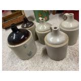 Collection of 5 Antique Stoneware Whiskey Jugs Including Western Stoneware