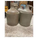 Collection of 5 Antique Stoneware Whiskey Jugs Including Western Stoneware
