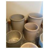 Collection of 10 Vintage Stoneware Crocks Assorted Sizes