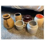 Collection of 6 Vintage Stoneware Crock Jars and Pots