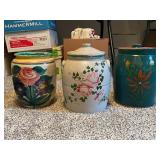 Set of 3 Hand-Painted Ceramic Canisters with Floral Designs