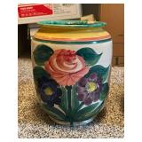 Set of 3 Hand-Painted Ceramic Canisters with Floral Designs