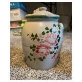 Set of 3 Hand-Painted Ceramic Canisters with Floral Designs