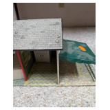 Vintage Metal Dollhouse with Furniture and Carport