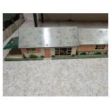 Vintage Metal Dollhouse with Furniture and Carport