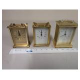 Set of 3 Brass Mantel Clocks Assorted Styles