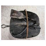 Vintage Fireplace Tool Set with Scuttle Pan and Brass Handle