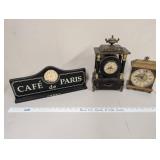 Set of 3 Vintage-Style Decorative Clocks Including Cafe de Paris Sign