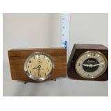 Pair of Vintage Wood Mantel Alarm Clocks Westclox and Sessions