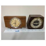 Pair of Vintage Wood Mantel Alarm Clocks Westclox and Sessions