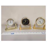 Set of 3 Vintage Quartz Desk Clocks with Gold Tone Accents