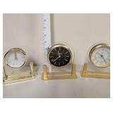 Set of 3 Vintage Quartz Desk Clocks with Gold Tone Accents