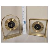 Set of 2 Vintage Desk Clocks Hampton & Portsmouth Brass and Glass