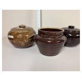 Set of 3 Vintage Brown Stoneware Bean Pots with Lids