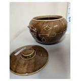 Set of 3 Vintage Brown Stoneware Bean Pots with Lids