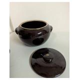 Set of 3 Vintage Brown Stoneware Bean Pots with Lids