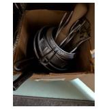 Tall Oak-Look Kitchen Storage Cabinet with Assorted Cookware and Bakeware