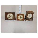Collection of 3 Vintage Wood Mantle Clocks Raymond Telechron Seth Thomas