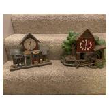 Lot of 2 Vintage Decorative Wall Clocks: Spartus Mill House and General Store Designs