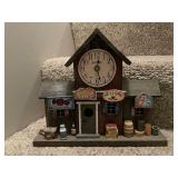 Lot of 2 Vintage Decorative Wall Clocks: Spartus Mill House and General Store Designs