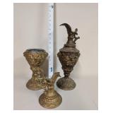 Set of 3 Ornate Vintage Brass-Style Decorative Urns and Pitcher