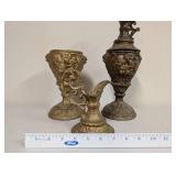 Set of 3 Ornate Vintage Brass-Style Decorative Urns and Pitcher