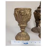 Set of 3 Ornate Vintage Brass-Style Decorative Urns and Pitcher