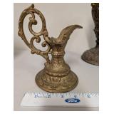 Set of 3 Ornate Vintage Brass-Style Decorative Urns and Pitcher