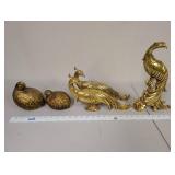 Set of 5 Vintage Gold-Tone Bird Figurines Including Peacocks and Quails