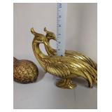Set of 5 Vintage Gold-Tone Bird Figurines Including Peacocks and Quails