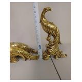 Set of 5 Vintage Gold-Tone Bird Figurines Including Peacocks and Quails