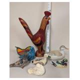 Collection of 7 Decorative Bird Figurines Assorted Materials and Styles