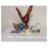Collection of 7 Decorative Bird Figurines Assorted Materials and Styles