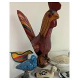 Collection of 7 Decorative Bird Figurines Assorted Materials and Styles