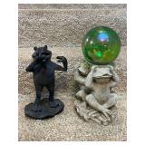 Lot of 2 Frog Statues - Metal and Concrete Garden Decor
