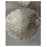 Collection of Embossed White Ceramic Serving Pieces and Mugs