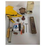 Collection of Vintage Hand Tools, Belt Buckle, and Small Collectibles