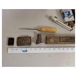 Collection of Vintage Hand Tools, Belt Buckle, and Small Collectibles