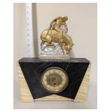 Antique French Marble Mantel Clock with Equestrian Bronze Figure