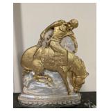 Antique French Marble Mantel Clock with Equestrian Bronze Figure