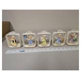 Set of 5 Days of the Week Vintage Angel Figurines in White Frames