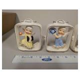 Set of 5 Days of the Week Vintage Angel Figurines in White Frames