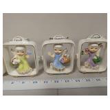 Set of 5 Days of the Week Vintage Angel Figurines in White Frames