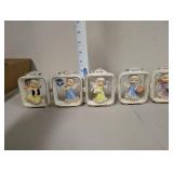 Set of 5 Days of the Week Vintage Angel Figurines in White Frames