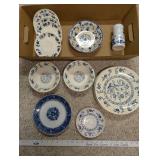 Collection of Blue and White Porcelain Plates, Bowls, and Accessories