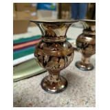 Collection of Vintage Decorative Items Including Art of Chokin Plate, Brass Vases, and Textiles